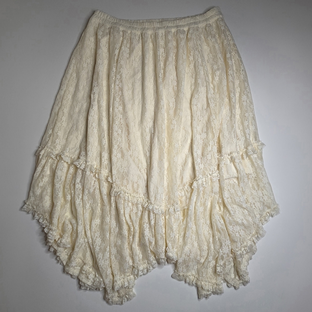 American Eagle Outfitters Cream Lace Midi Skirt - Picture 2 of 12